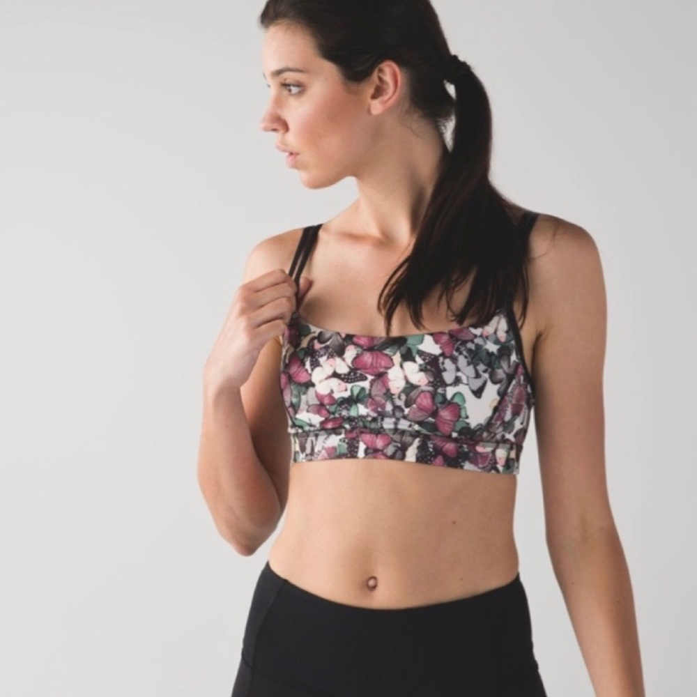 lululemon Straight Up Sports Bra - Butterfly Print - Pink and Black